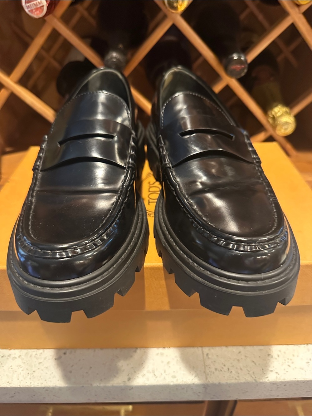 Tod's Black Leather Lug Sole Penny Loafers - Picture 4 of 11